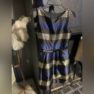 bcc girl dress navy, black and gold with rhinestone belt